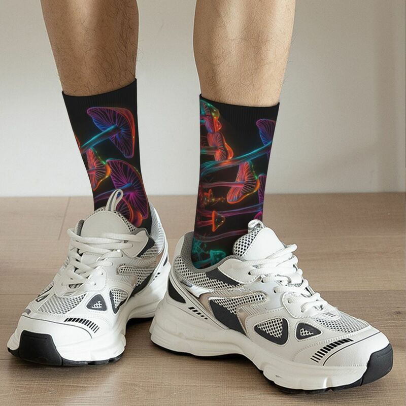 Kaus kaki keren gaya jalanan kaus kaki bahagia cetakan 3D luar ruangan kaus kaki uniseks Barang jamur Neon