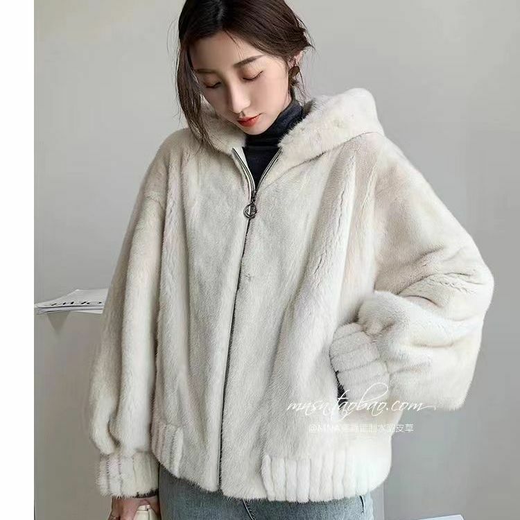 韓国の模造ミンクベルベットフード付きコート,冬のスタイル,多用途,小さな香り,短い毛皮のトップ