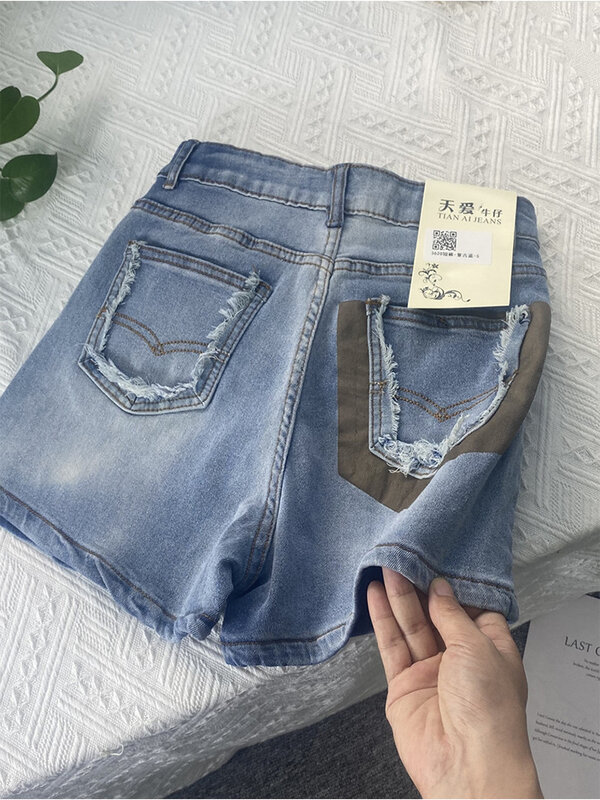 Женские синие джинсовые шорты, модная уличная одежда в стиле 90-х, Y2k, в стиле Харадзюку, корейские винтажные трапециевидные шорты с высокой талией, джинсовая одежда на лето