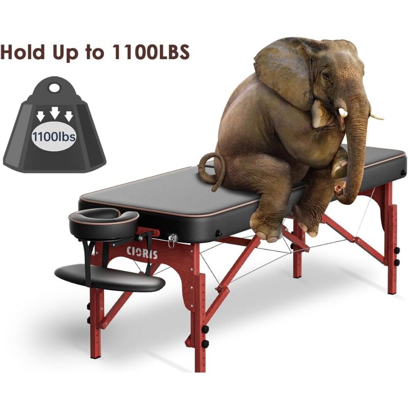 Mesa de massagem preta profissional, pernas de madeira laminadas portáteis, carregando até 1100 libras, 2 mesas de massagem dobráveis, 84"
