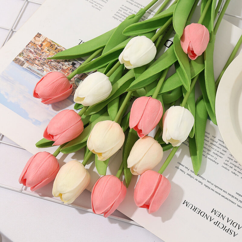 Buket bunga Tulip buatan busa PE, dekorasi rumah taman buket bunga palsu 3/5 buah