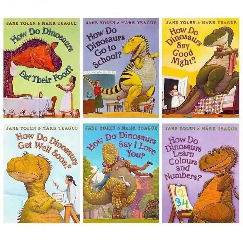 Il libro illustrato inglese come fanno i dinosauri ha una serie di sei volumi di educazione precoce sui dinosauri