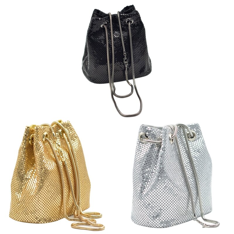Fashion Women Bucket Shoulder Bag With Sequin Party Handbags Clutches