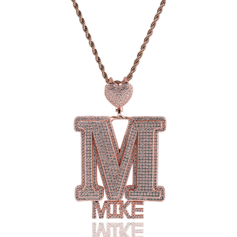 UWIN Customized Heart Bail Name Necklace for Men Women Iced Out Stacked CZ Letters Charms Fashion Jewelry for Gift