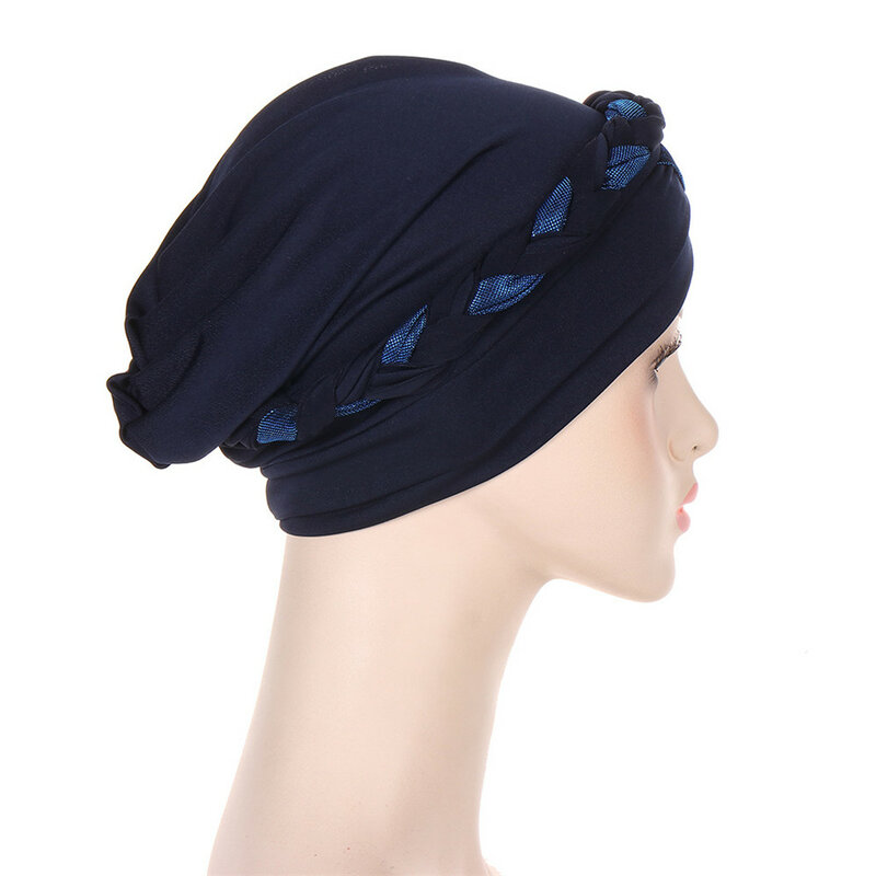 Turbante muçulmano glitter tranças mulheres testa cruz interior hijab cabeça islâmica envoltório árabe underscarf bonnet elástico quimio câncer boné