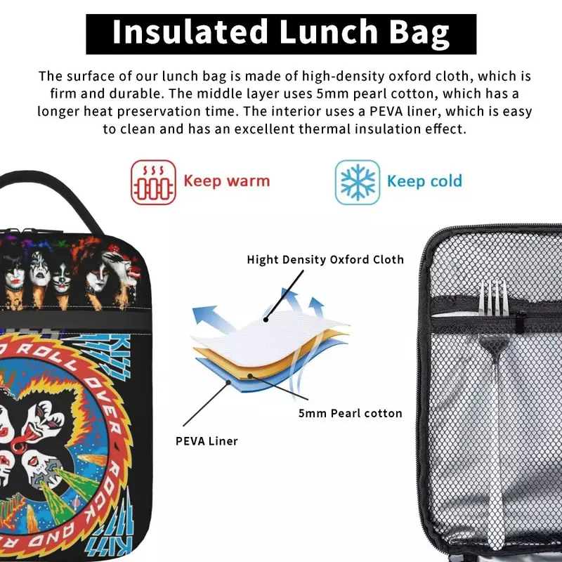 Funny Kiss Band Insulated Lunch Bag Food Box Portable Thermal Cooler Lunch Box School