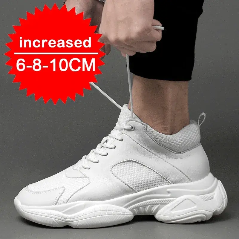 Zapatillas deportivas transpirables para hombre, zapatos con plantilla de aumento de 8cm de altura, color blanco y negro, talla grande