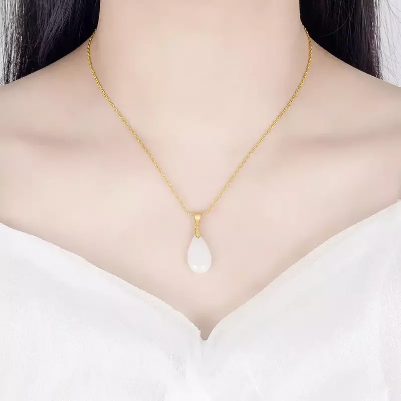 Lihong Exquisite Jewelry 925 Sterling Silver White Jade drop Pendant Necklace Earrings Set For Women engagement Jewelry gift