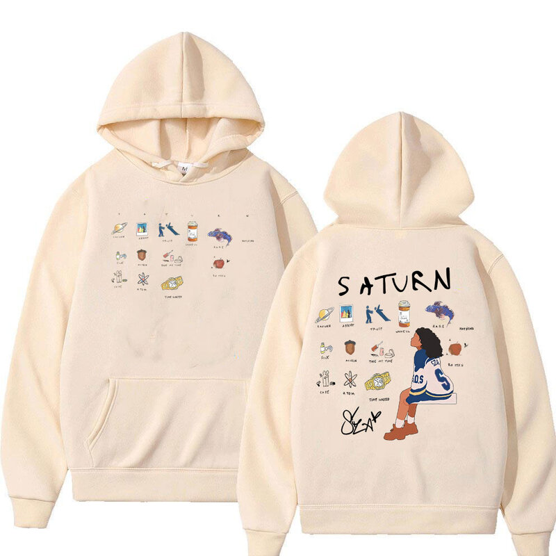 Rapper SZA Saturn Album Double Sided Graphic Hoodie Men Women Hip Hop Oversized Streetwear Male Casual Fleece Cotton Pullover