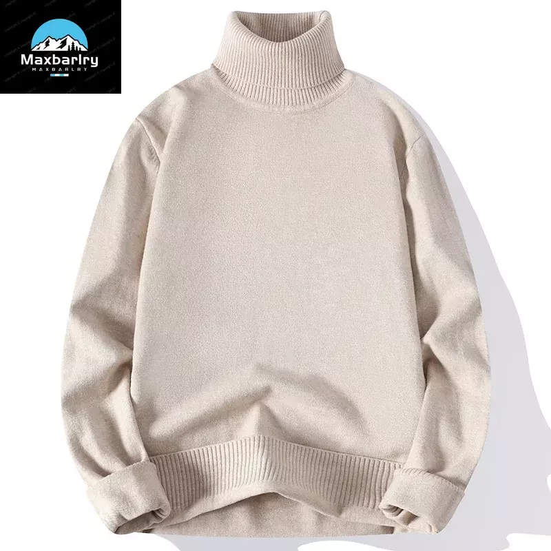 Осень/Зима 2024, мужской свитер, повседневный модный однотонный теплый пуловер с высоким воротником, мужской свитер в новом стиле