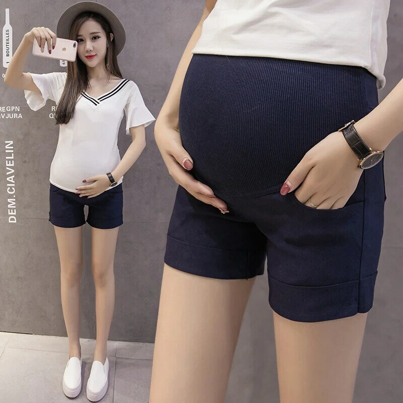 Весенне-летние модные однотонные шорты для беременных женщин 2024 повседневные брюки для беременных с высокой талией оптовая продажа