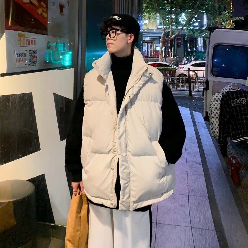 Vintage Winter Parkas for Men Thicker M-5XL Vests Outwears Cold Wear Korean Fashion Baggy All-match Simple Puffer Jackets Chic