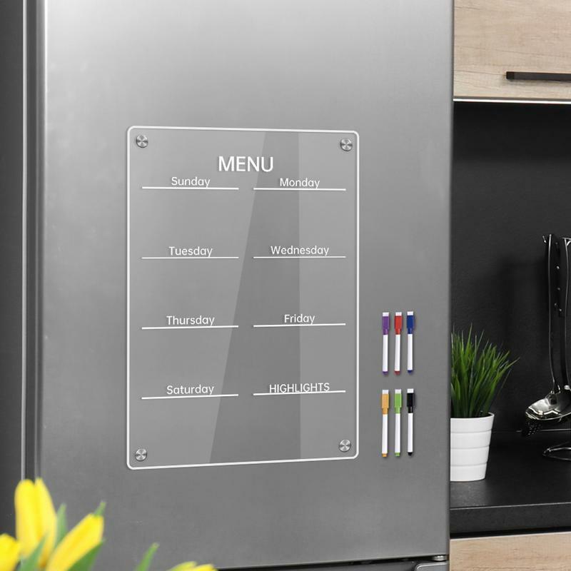 Refrigerator Planning Memo Board Magnetic Transparent Planning Boards Acrylic Note Board With 6 Markers For Recording Weekly