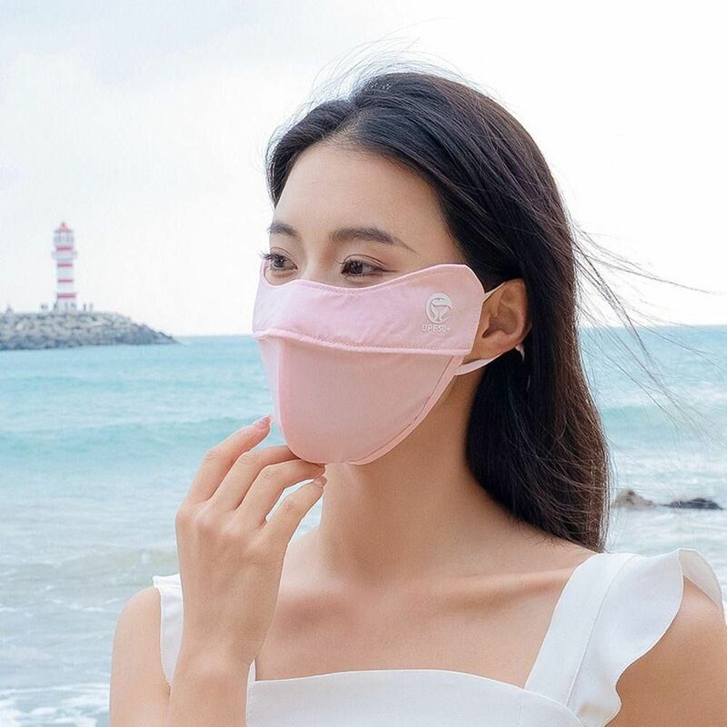 Masker Wajah Anti-UV, 1 buah masker sutra es tahan lama pelindung wajah perlindungan matahari warna Solid musim panas