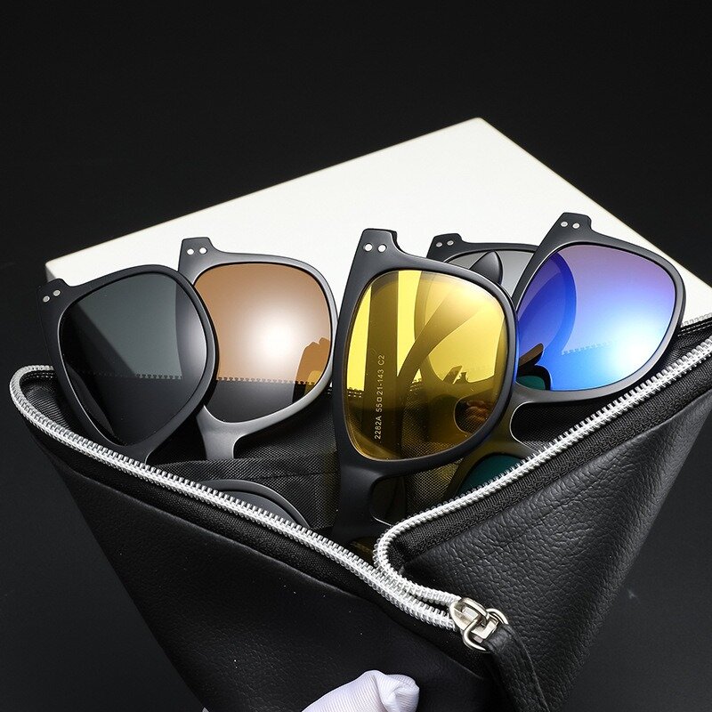 Montura de gafas para hombre y mujer, gafas de sol polarizadas con Clip de 5 piezas, magnéticas, UV400, 2282