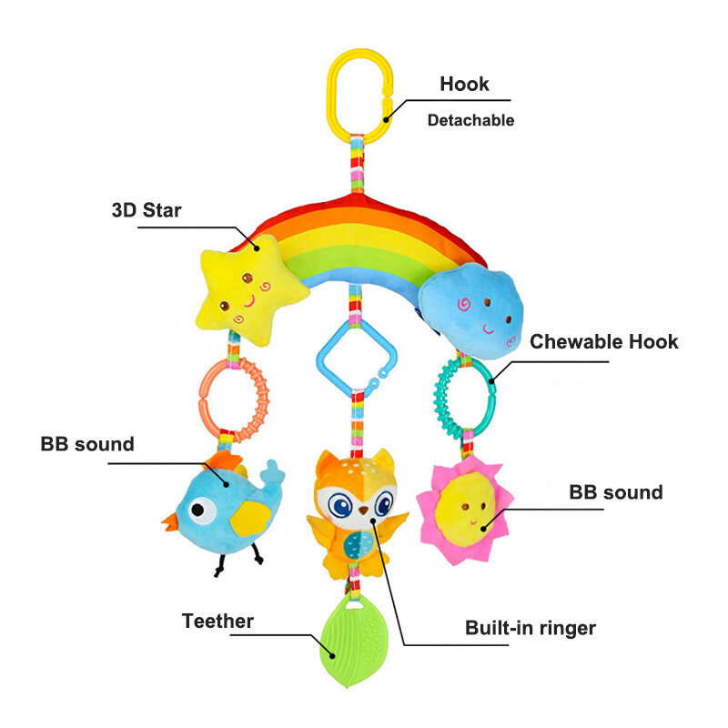 Baby hängen Spielzeug für Kinder bett Kinderwagen Autos itz weichen Plüsch Stofftiere Spielzeug Baby Beißring rasselt Neugeborene sensorische Spielzeuge für Babys