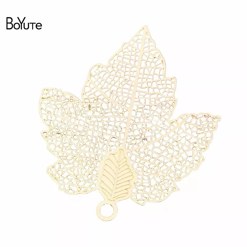BoYuTe-Metal Brass Filigrana Maple Leaf Pendant, Acessórios Jóias DIY, Materiais Feitos À Mão, 38*43mm, 10 Pçs/lote