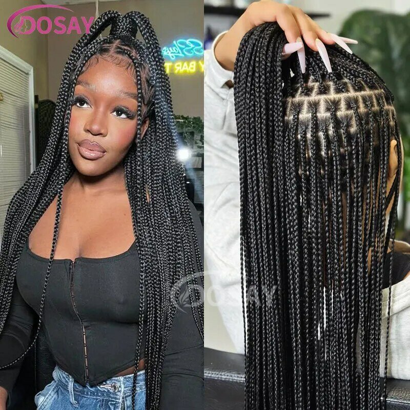 36" Full Lace Braided Wigs Box Braids Lace Front Wigs Knotless Braided Wigs For Black Women Small Box Square Hair Wigs African