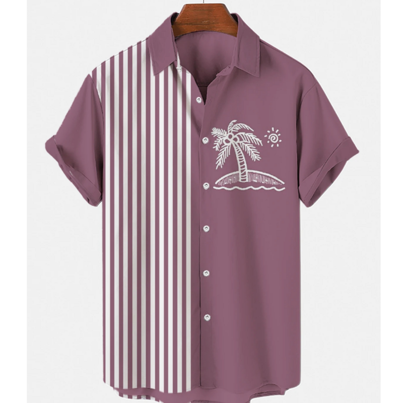 Hawaii kemeja pantai pria, kaus uniseks ukuran besar, pakaian mode musim panas atasan lengan pendek kasual gambar pohon kelapa