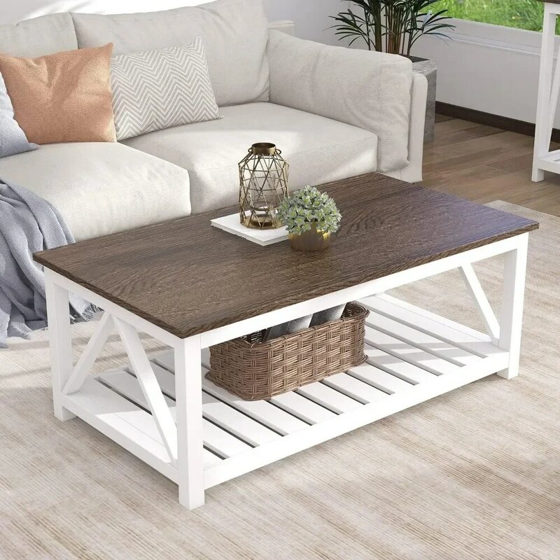 Farmhouse Coffee Table Coffee Tables for Living Room Furniture Home Rustic Vintage Living Room Table With Shelf 40 White Coffe
