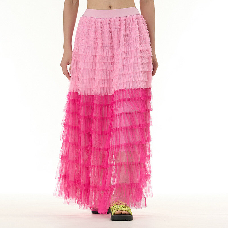 Женская Элегантная Модная сетчатая длинная юбка, женская одежда, корейские плиссированные юбки для торта, шикарные повседневные