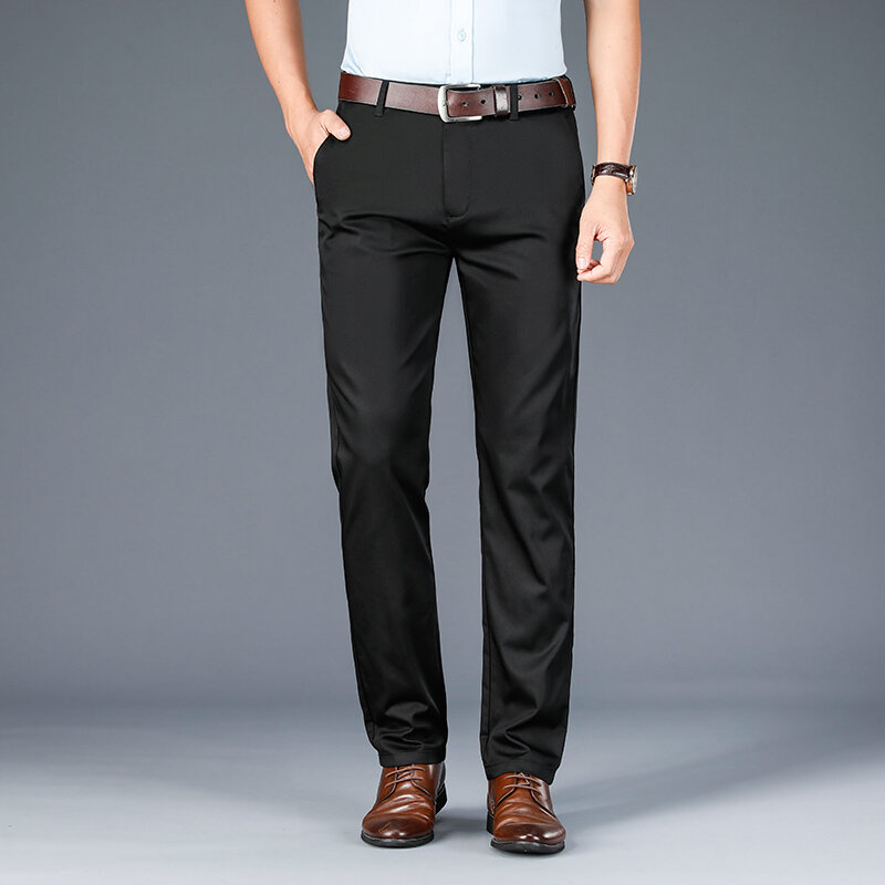 Casualowe spodnie męskie luźne biznesowe letnie cienkie spodnie garnitur biznesowy spodnie w średnim wieku proste plus Size formalne spodnie