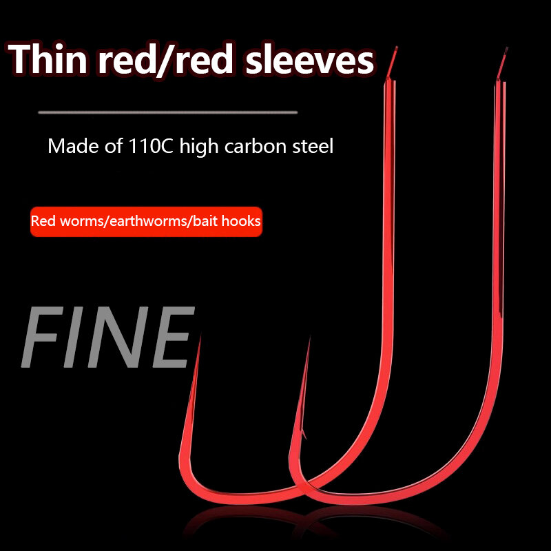 高炭素鋼のフィッシュフック,赤い袖,薄いストリップ,フラットストライク,バーブレス,10個