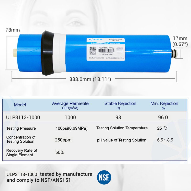 Membran RO 1000 GPD RO ULP3113-1000 membran untuk penggantian Filter air Osmosis terbalik
