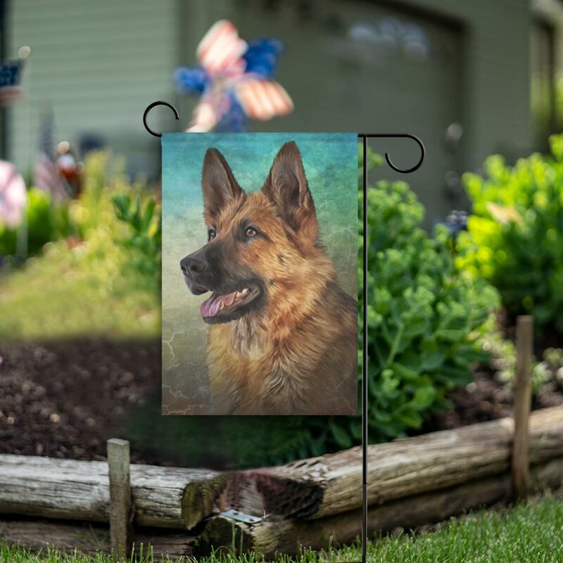 German Shepherd Dog Garden Flag Kawaii Oil Painting Style Pet Puppy Flag for Outdoor Lawn and Home Terrace Decor Double-Sided
