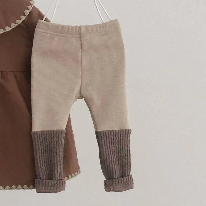 Baby Unisex Winter Plush Leggings Kids Casual Skinny Pants Simple Striped New Render Pants Ribbed Warm Soft Elasticity Trousers