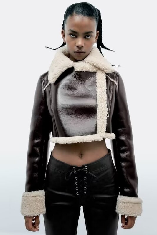 Женская короткая куртка из искусственной кожи, плотная теплая винтажная куртка из овчины, верхняя одежда для осени и зимы, 2023