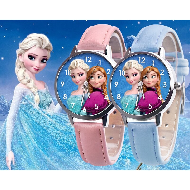 Montre-bracelet de sport Disney Frozen pour enfants, montre princesse Elsa, cadeau pour filles et garçons, horloge de neige pour femmes