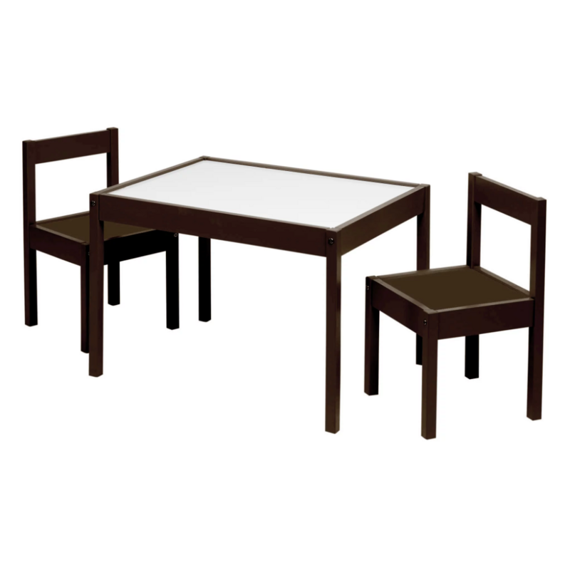 3-Piece Dry Erase and Wood Activity Table and Chairs Set, Espresso, 25" x 19" x 18"