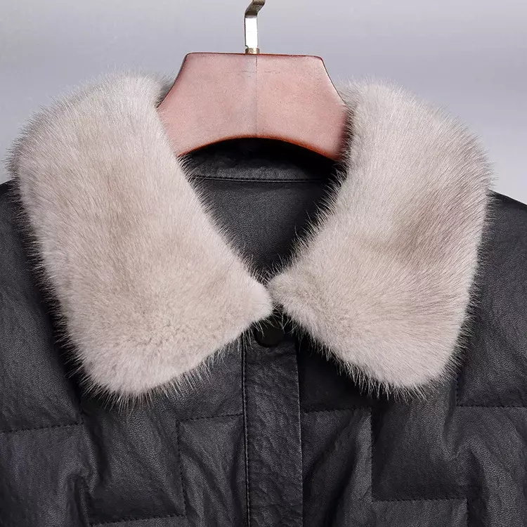 Chaqueta de plumón corta para mujer, chaqueta holgada gruesa con cuello de visón, otoño e invierno, 2023