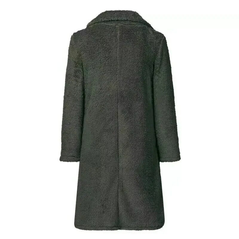 Модная куртка из искусственного меха, женское однотонное пальто средней длины без пуговиц с лацканами, новинка сезона весна-осень 2023, теплая Повседневная куртка из искусственного меха