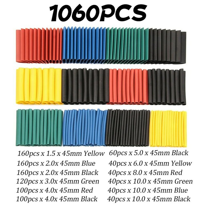 127/530/1060PCS Heat Shrink Tubing kit 2:1 Shrinkable Wire Shrinking Wrap Wire Connect Cover Cable Repair Protection Hot Air Gun