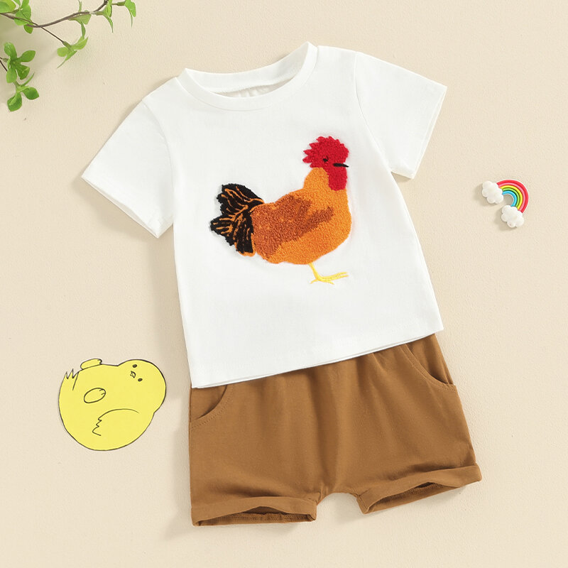 Pakaian musim panas balita laki-laki t-shirt kancing Lapel lengan pendek Set celana pendek anak kecil 2 potong baju motif hewan kartun 1-6