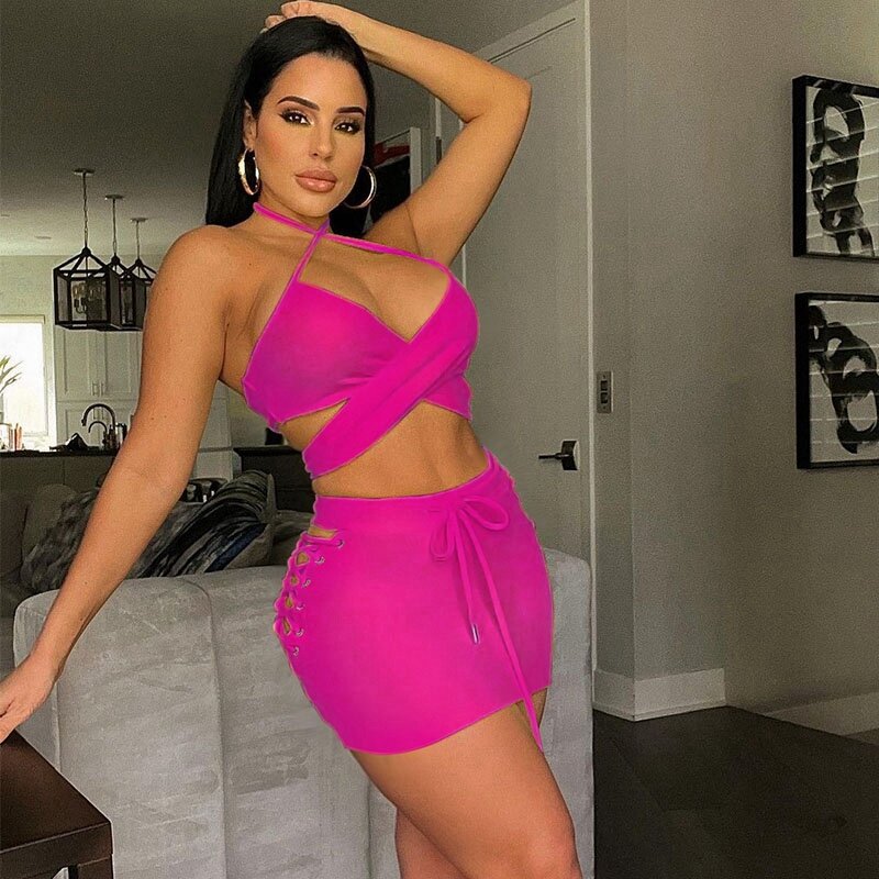 Party Sexy Two Piece Outfits for Women 2022 2 Piece Sets Womens Outfits Club Crop Top and Skirt Co Ord Set Festival Clothing