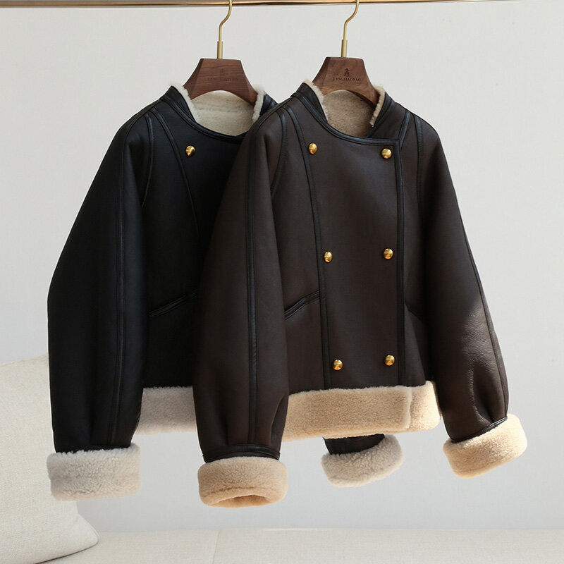 2023 nuovo stile giacche in vera pelle di pecora signora lana Shearling autunno inverno cappotto Vintage pelliccia di agnello pecora Merino S5045