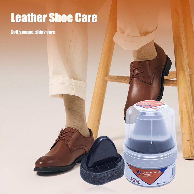 Cepillo de esponja para zapatos, Crema de limpieza, pulido de cera para zapatos de cuero, bolsas, sofás y chaquetas, herramienta de cuidado diario de pulido