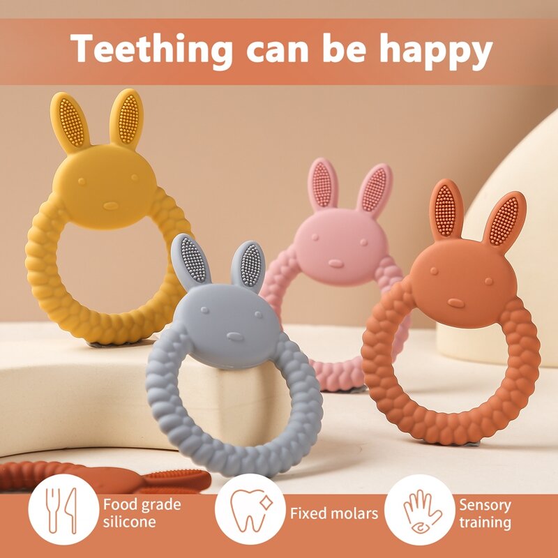 TeWindsor-Sucette molaire en silicone pour bébé, 1 pièce, lapin, nouveau-né, jouet de dentition, cadeaux de douche, feuilles