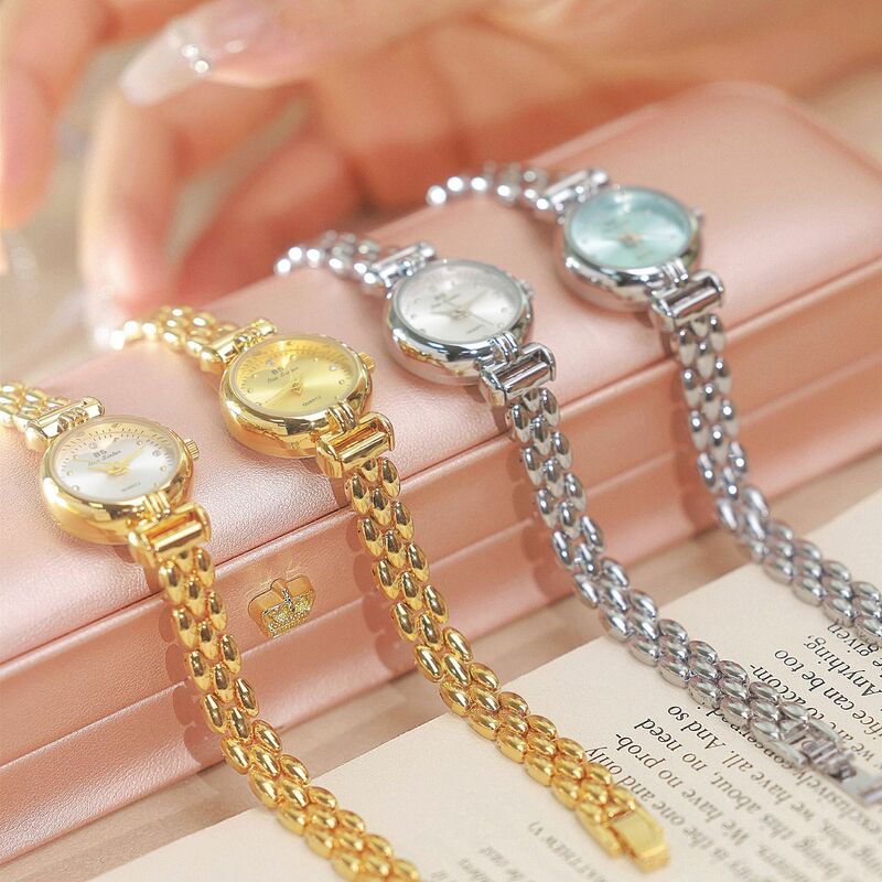 Utthai jam tangan gelang wanita, jam tangan kuarsa modis wanita pelajar merek mewah ringan tahan air es biru perak emas