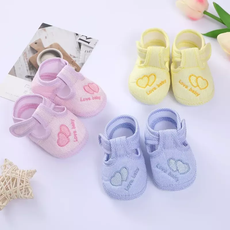 Sapatos de coração duplo para meninas e meninos de 0 a 1 anos, sapatos de sola macia para crianças pequenas de 3 a 9 meses