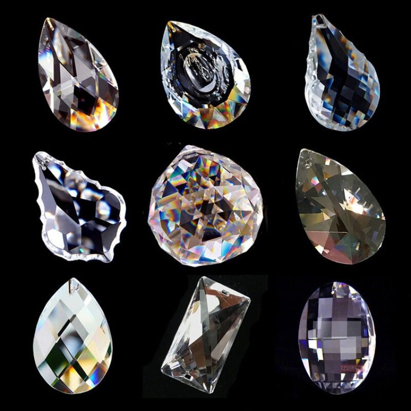 38mm/50mm 1 Piece All Types Glass Art Crystal Prism Pendant Chandelier Lamp Hanging Ornament DIY Suncatcher Faceted Teardrop