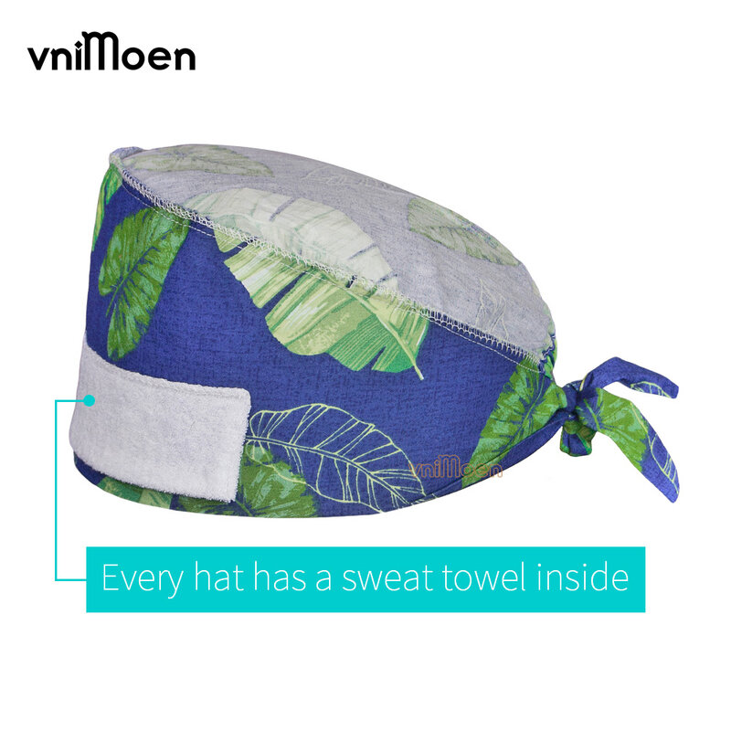 Wholesale Ocean and whale print Doctor Hat Nurse Pure Cotton Sweat-absorbent Towel Surgical Cap Head Cover for Beauty salon cap