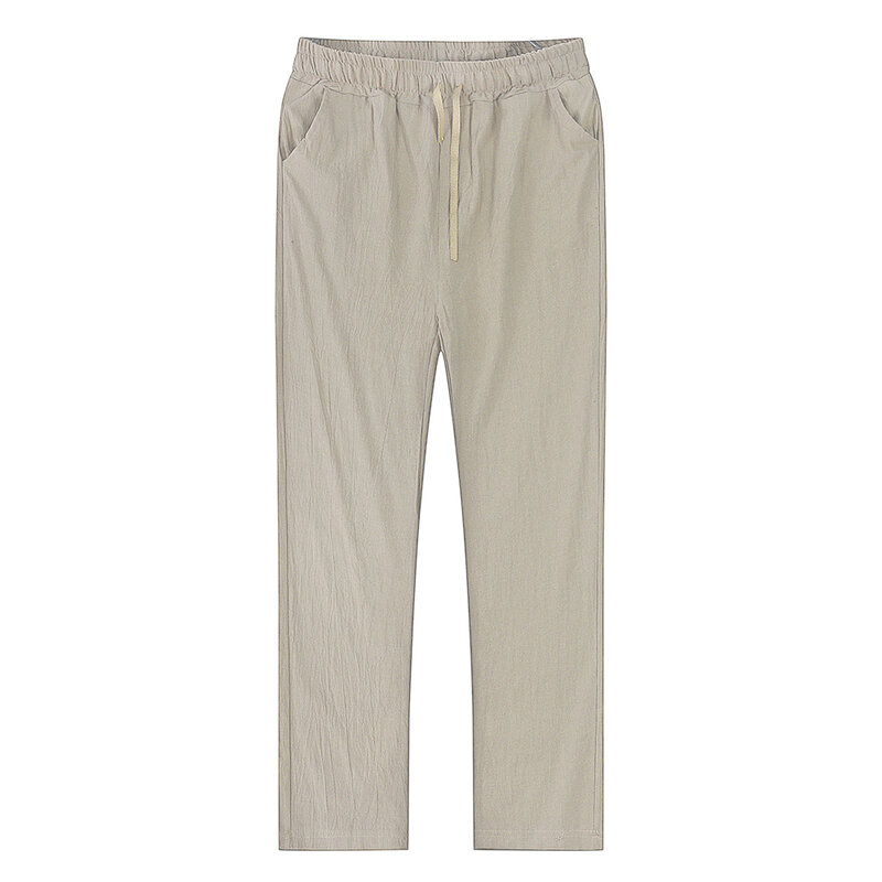 Celana panjang katun Linen pria, bawahan Fitness Streetwear Linen warna polos bernafas baru musim gugur S-3XL