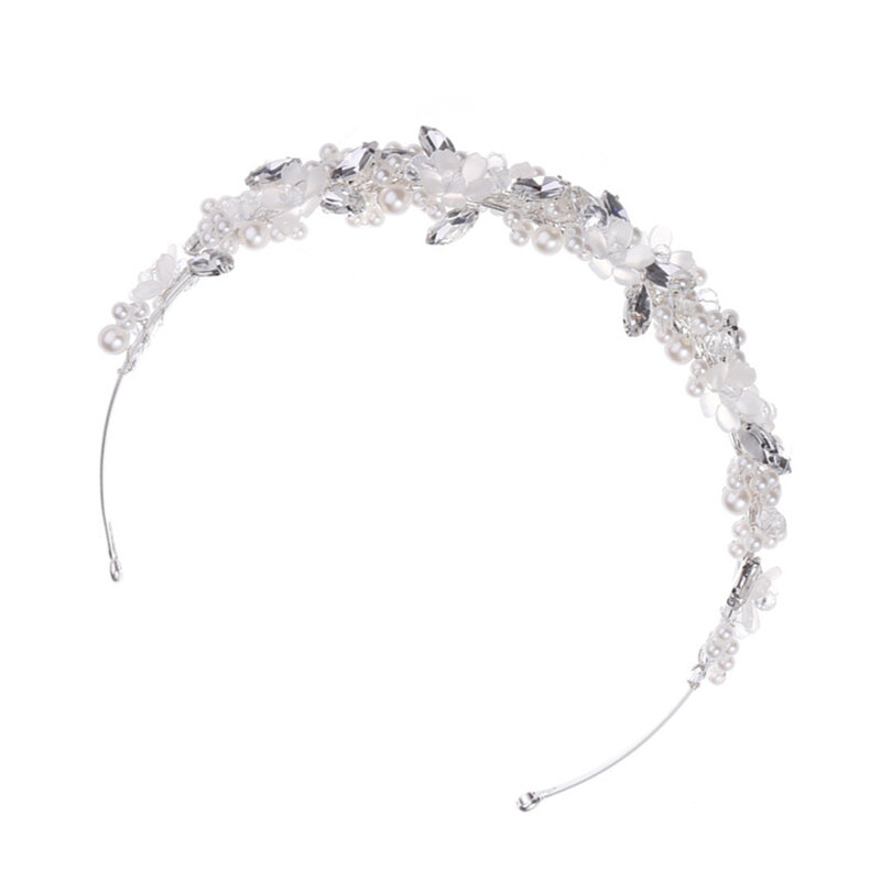 Woman's Metal Hair Hoop with Temperamental Pearls Floral Shape Headwear for Wedding Masquerades Shows