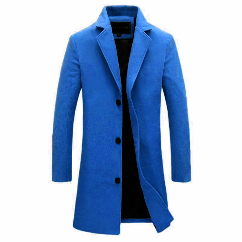 Abrigo de lana de manga larga para hombre, gabardina elegante con bolsillo, abrigo largo, abrigo delgado de invierno