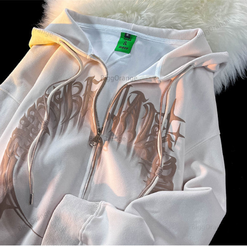 2023 stile americano Retro Street Sweet Cool Letter Print maglione con cappuccio donna Y2K coppia giacca Cardigan Casual Versatile allentata