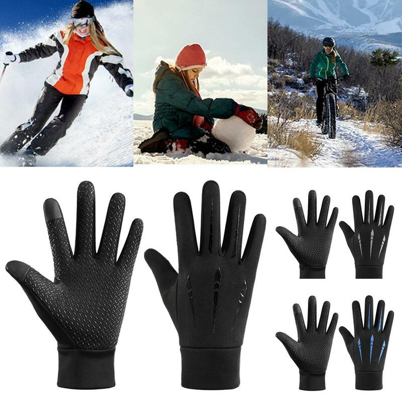 Черные Зимние теплые водонепроницаемые флисовые перчатки с пальцами для езды на велосипеде, занятий спортом на открытом воздухе, бега, езды на мотоцикле, лыжах, сенсорных экранов